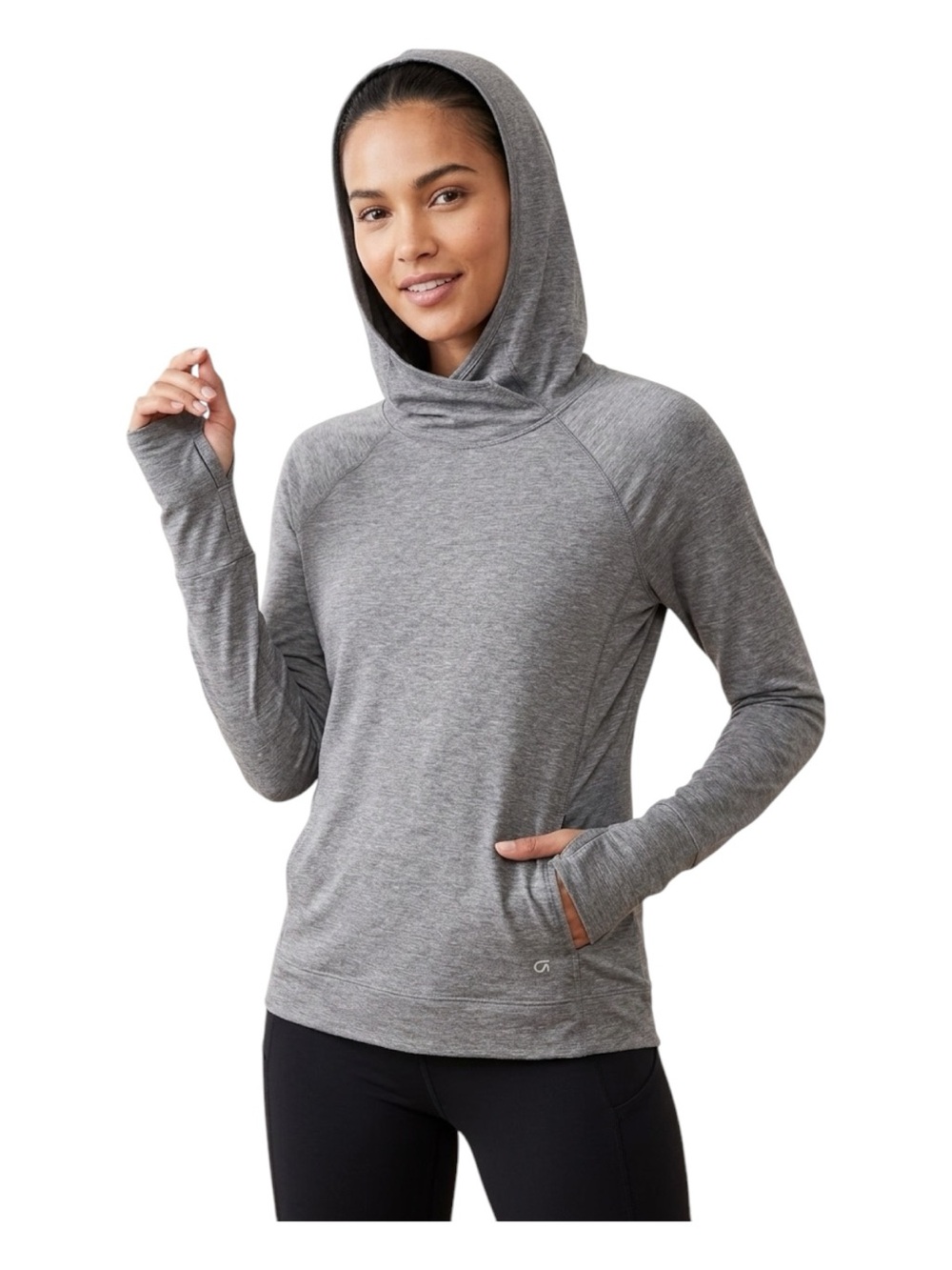 GapFit Breathe Heather Grey Lightweight Hoodie Top S w/ Pockets & Thumbholes